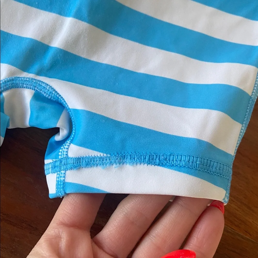 Hanna Andersson Blue and White Striped Kids Rash Guard One-Piece
